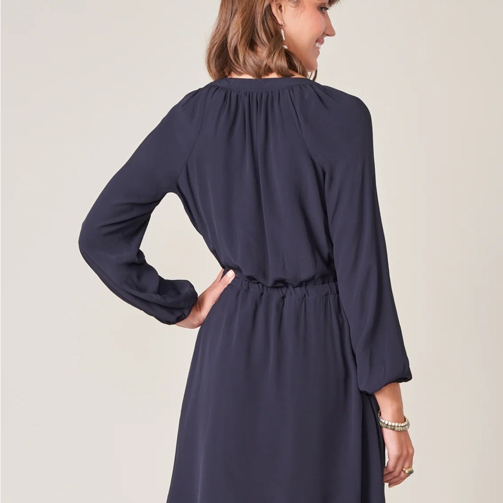 Spartina 449 Navy Long Sleeve V-Neck Drawstring Dress - Picture 3 of 11